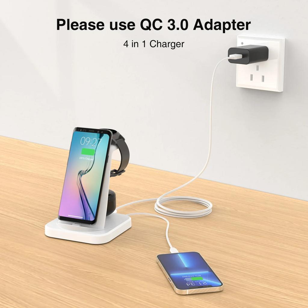 4 In 1 Fast Wireless Charger Wireless Charging Station for Samsung Galaxy Charger With Alarm Clock Watch 6 5 Pro S24 S23 S22 S21