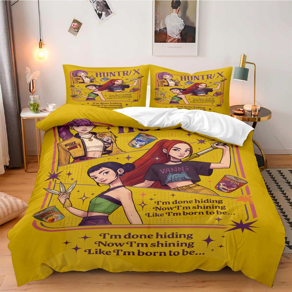 Conjunto de Cama Caçadores de Demônios K-Pop para Fã Crianças Lavável à Máquina Durável Tamanho King Queen Solteiro para Meninas K-pop Decoração de Casa Quarto
