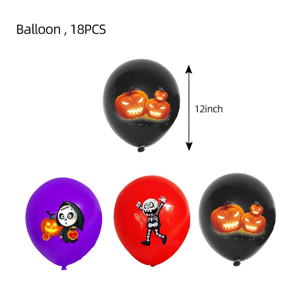 Halloween Party Decoration Set with Pumpkin and Ghost Balloons, Banners, Honeycomb Balls, and Tablecloth