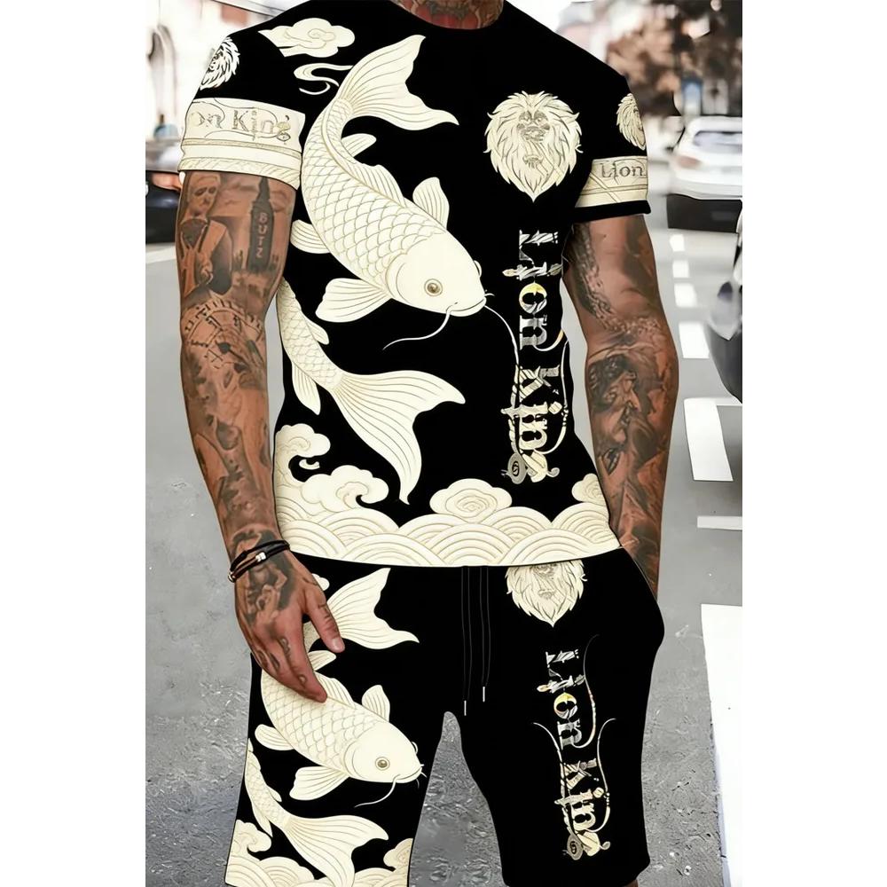 Fashion Animal Print Men's Sportswear Casual Versatile Short-sleeved Shorts Set Comfortable Breathable Sport Wear Men’s