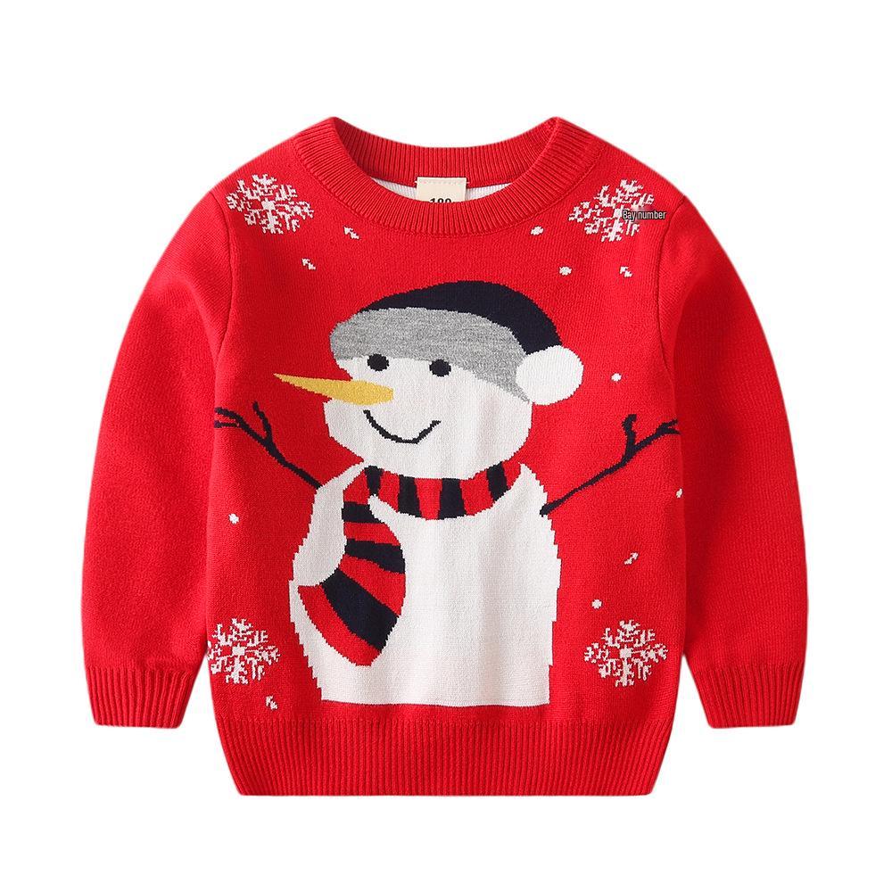 Christmas Kids' Sweater with Cartoon Sleigh, Reindeer & Santa Claus, Pullover Design, Long Sleeve