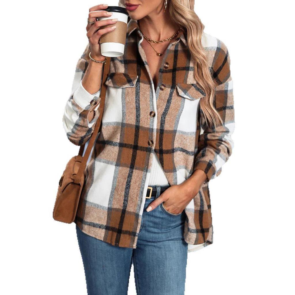 European & American Plaid Drop Shoulder Overcoat - Women's Autumn/Winter Jacket