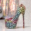 Eilyken Fashion Platform Pumps Women Round Headed Leopard Print Color Blocked Light Mouth High Heels Banquet Party Dress Shoes