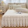 Korean Princess Crinkled Quilted Lace Bed Skirt: Thick Non-slip Mattress Protector