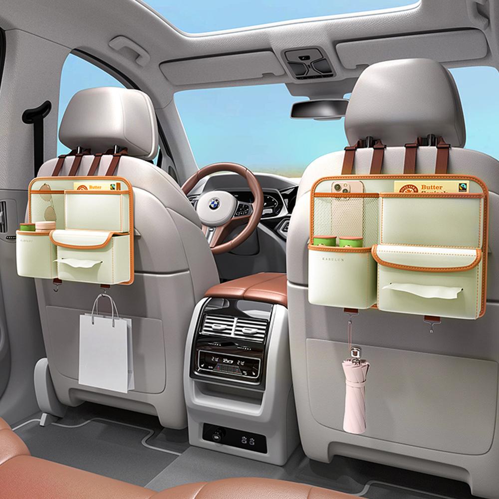 Car Seat Back Storage Hanging Bag Car Accessories Waterproof Dirt Proof with Hook Tissue Holder Car Backseat Organizer Anti Kick Pad Cup Holder