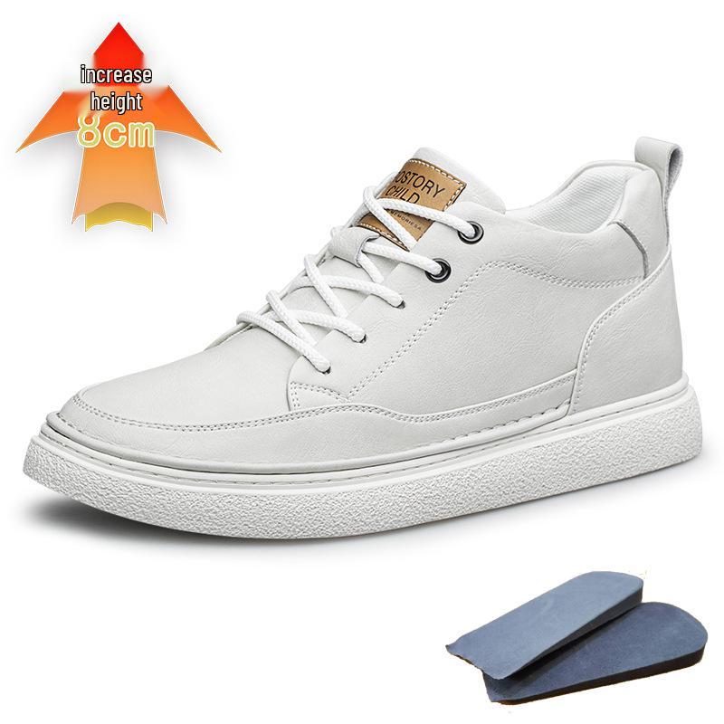 Men s Black Leather Mid-Top Height-Boosting Sports Sneakers, 8CM Lift, Trendy Spring Casual Shoes for Teens 43