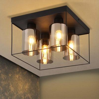 Ceiling Light - NETTLIFE - 4 E27 Bulbs - Black - Metal - Retro Industrial Style