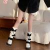 Fashionable Women's Leg Warmers Ribbed Socks Elastic Lace Trim with Cute Bows and Fuzzy Ball Winter Accessories