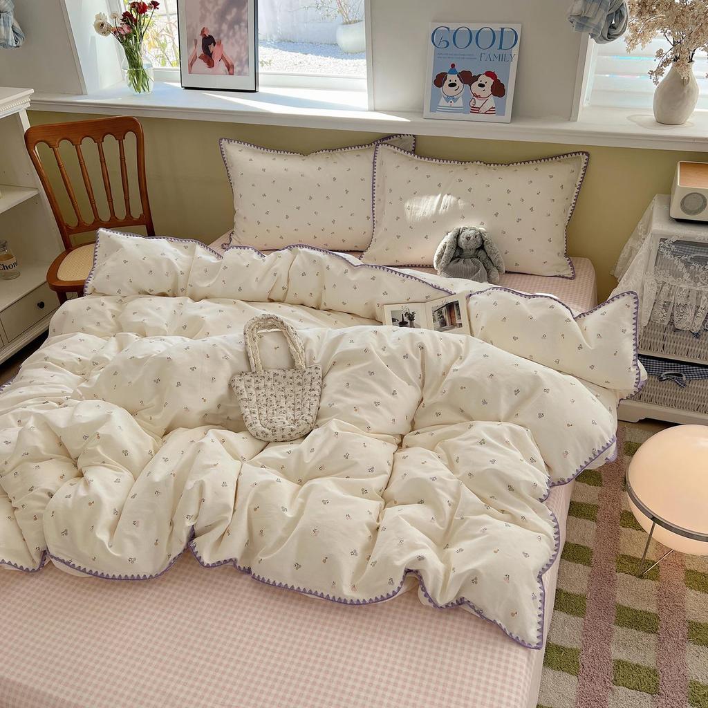 Ins Style 100% Pure Cotton Bedding Set: Duvet Cover and Sheet, Available In Four-Piece or Single Three-Piece Options