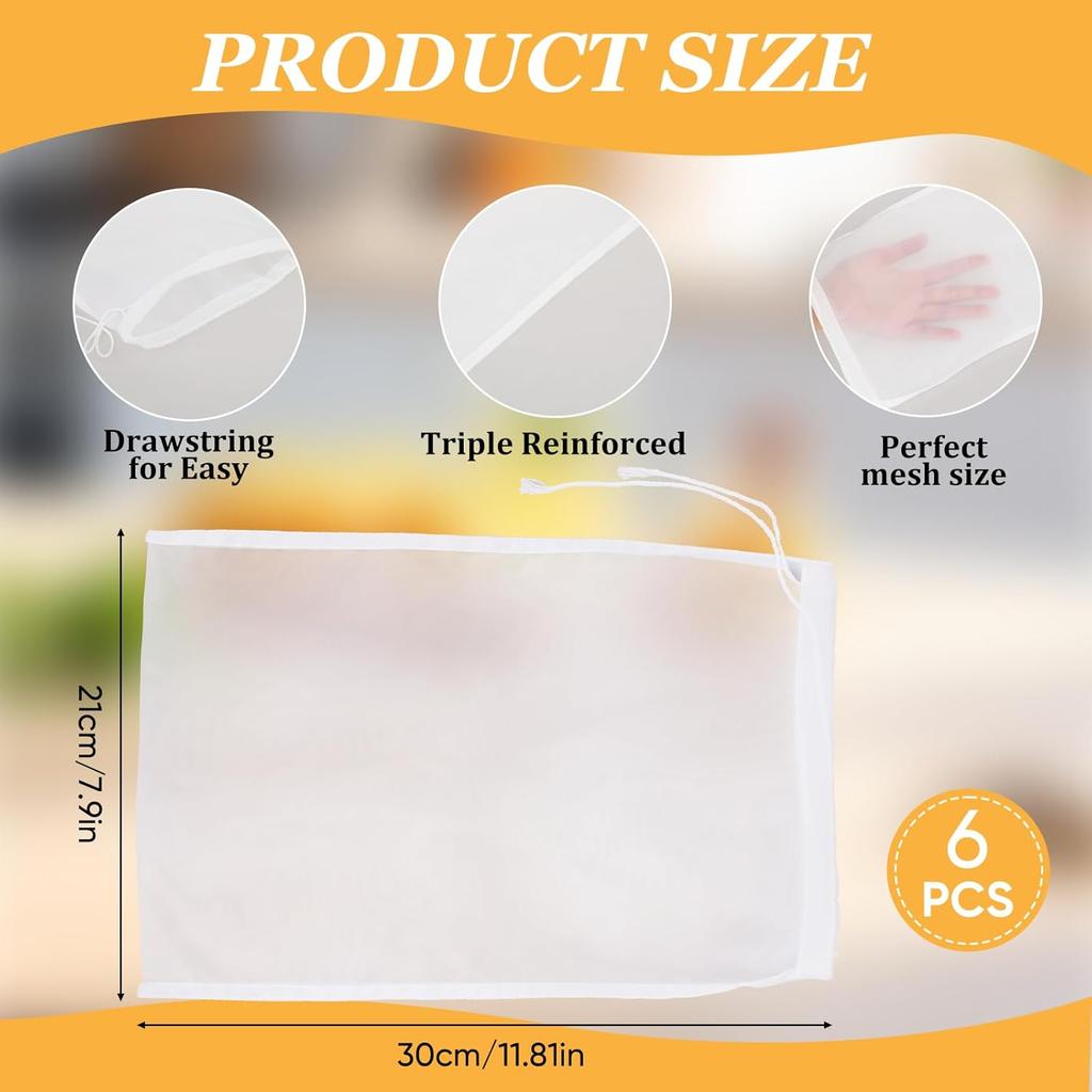 6 Pack Nut Milk Bag Reble Nylon Cheese Cloth Bag for Straining Washable Nut Bag Strainer 12×8 In Fine Mesh Bag Strainer for Straining Fruit Juice