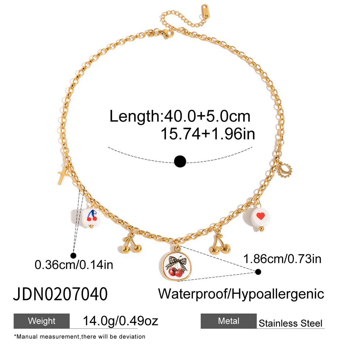 

Vintage 18K Cherry Oil Drop Printing Square Ceramic Necklace Jewelry