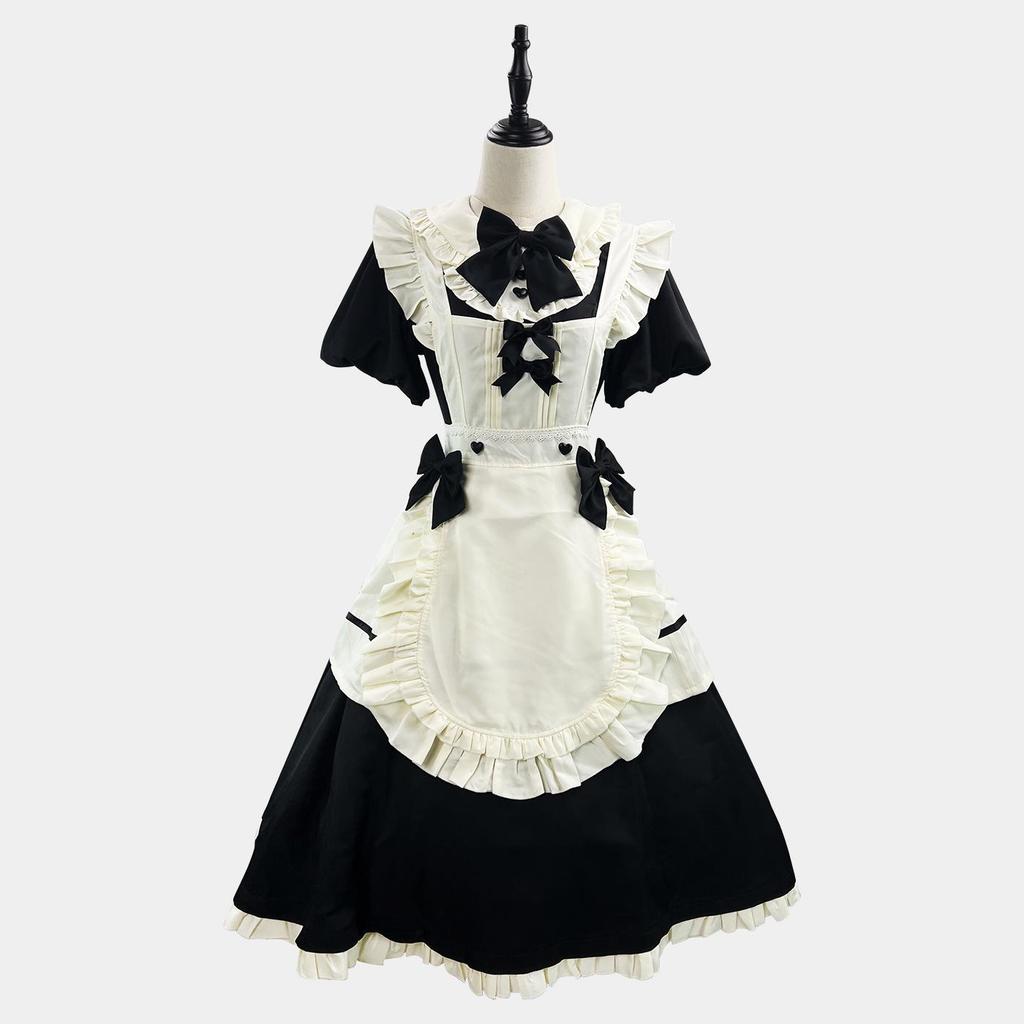 Elegant French Lolita Dress with Flutter Sleeves and Waist-Hugging Apron