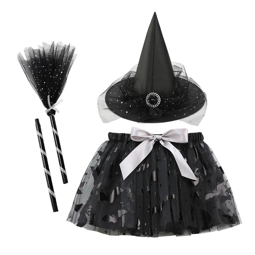 3Pcs/set Pointy Hat Kids Witch Dress Set Wizard Halloween Cosplay Costumes  Girls