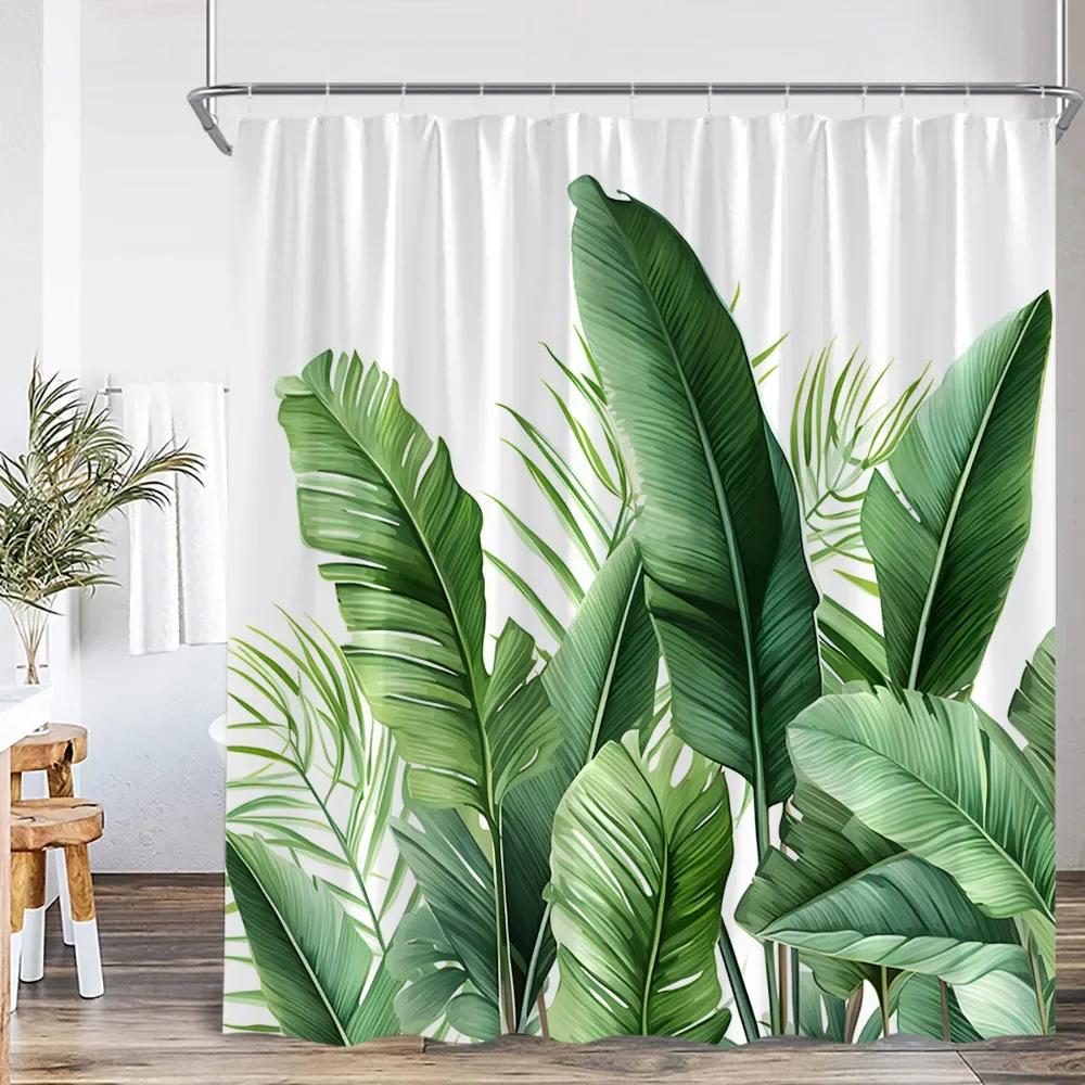 Tropical Leaves Monstera Shower Curtain Jungle Forest Green Leaf Plants Greenery Bathroom Decorations Nordic Modern Bath Curtain