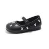 Children Flat Shoes with Sweet Rabbits Kids Princess Shoes Non-slip Soft Sole 2025 New Fashion Girls Leather Shoes Round Toes