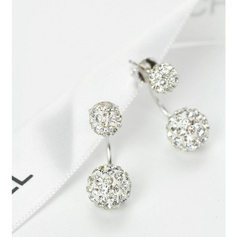 1 Paar Versilberte Kristallkugel-Ohrringe, Exquisite Und Vielseitige Mode-Ohrringe Und Ohr-Accessoires Mit Einem Nach Hinten Hängenden Design