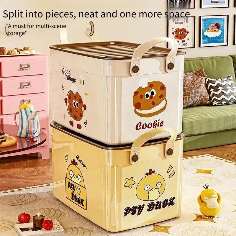 Large Capacity Cartoon Toy Storage Box with New Design Plastic Organizer for Snacks Desktop Living Room Kids Room Organization