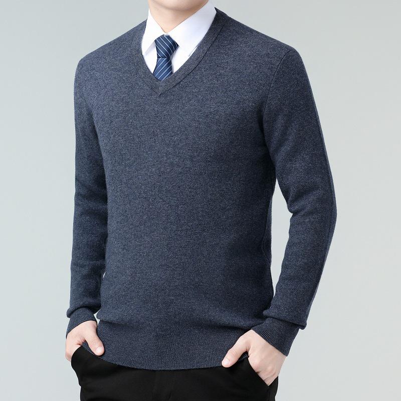 Men's Luxury Cashmere V-Neck Sweater - Warm, Stylish Autumn/Winter Layer for Middle-Aged Dads