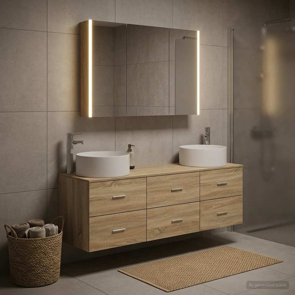 Bathroom Furniture Set 4 pcs Sonoma Oak Engineered Wood and Glass