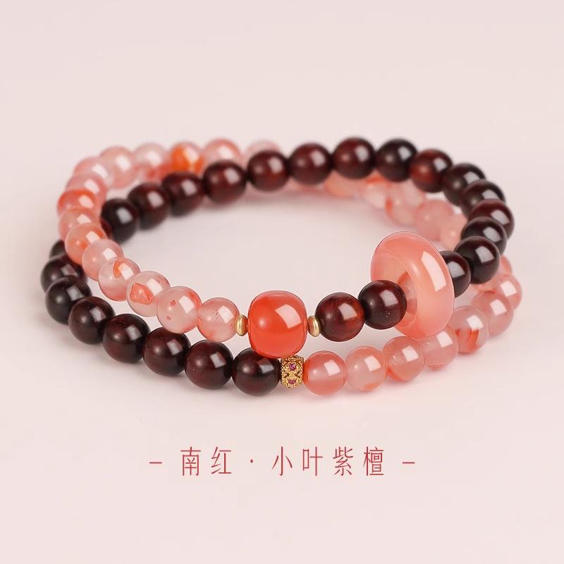 Pulseira de Duplo Anel Nanhong de Carne Inteira da Montanha Putuo Cristal Natural Empilhável Multi-círculo Pulseira de Contas da Sorte Presente para Namorada