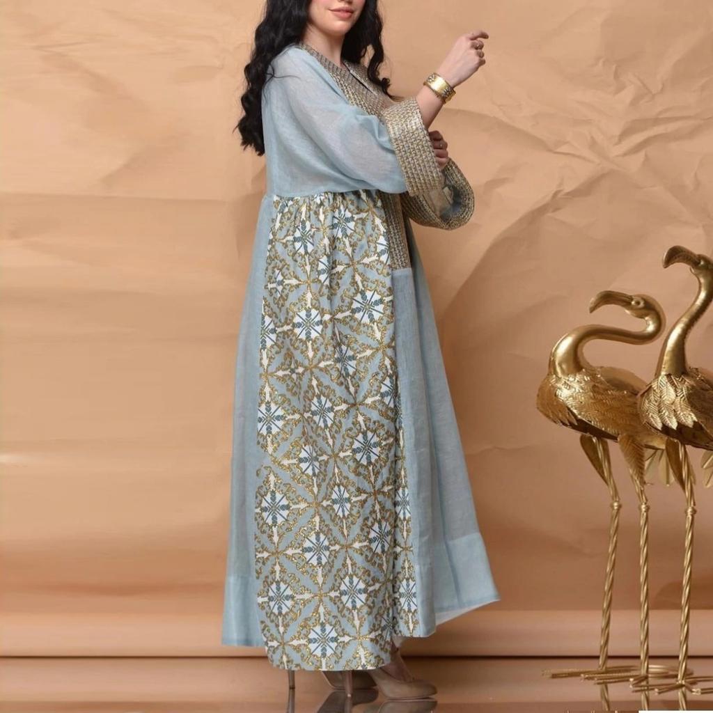 Spring Summer New Women's European American Style Loose Long Sleeve Printed Breathable Casual Dress