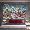 Festive Christmas Snowman and Reindeer Scene Pattern Wall Hanging Tapestry Decorative Tapestry Home Decor for Bedroom and Living Room