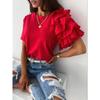 Women Casual Fashion Short Sleeve O Neck Solid Color Print Blouses Shirts for Spring Summer
