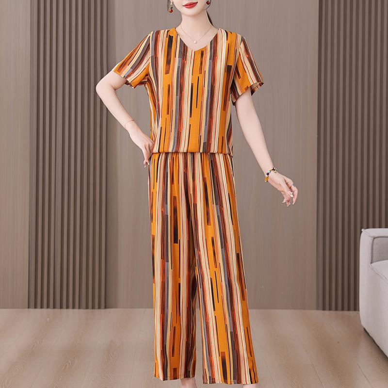 Summer Women's Two Pieces Set Plus Size Elegant Cotton Linen Wide Leg Pant Sets Casual Ladies Clothes