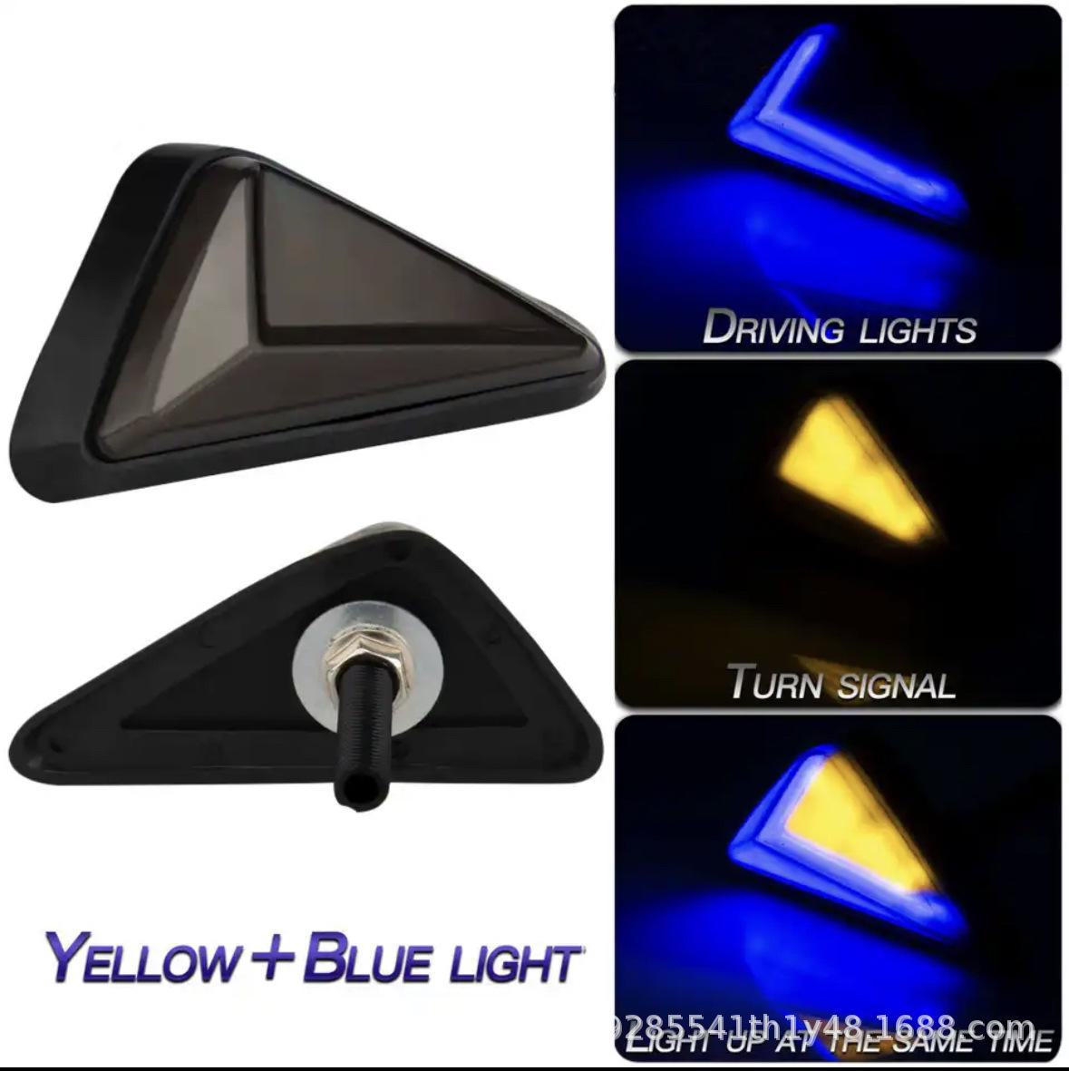 

Мотоциклетний трикутний водяний індикатор із вбудованим світлодіодним покажчиком повороту для модифікації спортивного автомобіля. синій/жовтий
