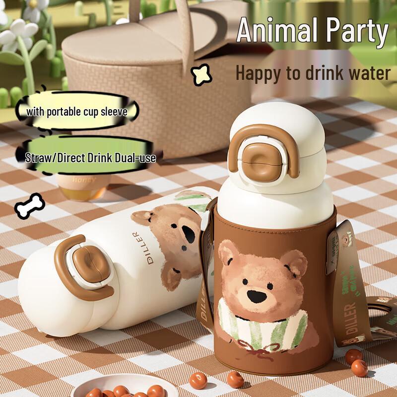 Dileber 316L Stainless Steel Kids Insulated Dual-Lid Straw Sippy Cup