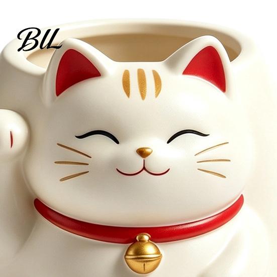 Durable Waterproof Resin Planter Cute Fortune Cat Planter, Beckoning Kitty Flower Pot, Auspicious Cartoon Animal Pot Plant for Succulents, Indoor