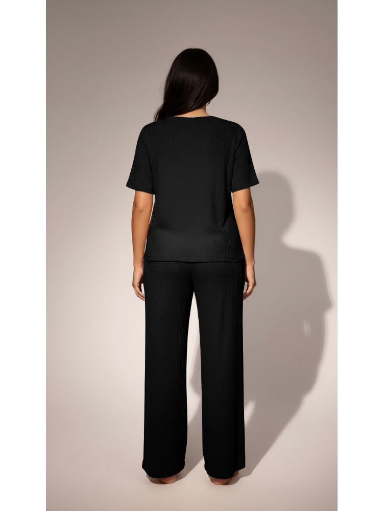 Women 2 Piece Casual Set Short Sleeve Long Pants Textured Waffle Set For Women