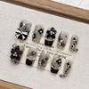 Handcrafted Short Press-On Nails With Dark Floral 3D Embossed Design Women Girls Natural-Looking False In M/S/XS