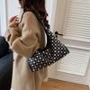 Women Casual Top Handle Bag with Studs Large Capacity Tote Office Commuter Bag Comfortable and Versatile Texture Shoulder Bag