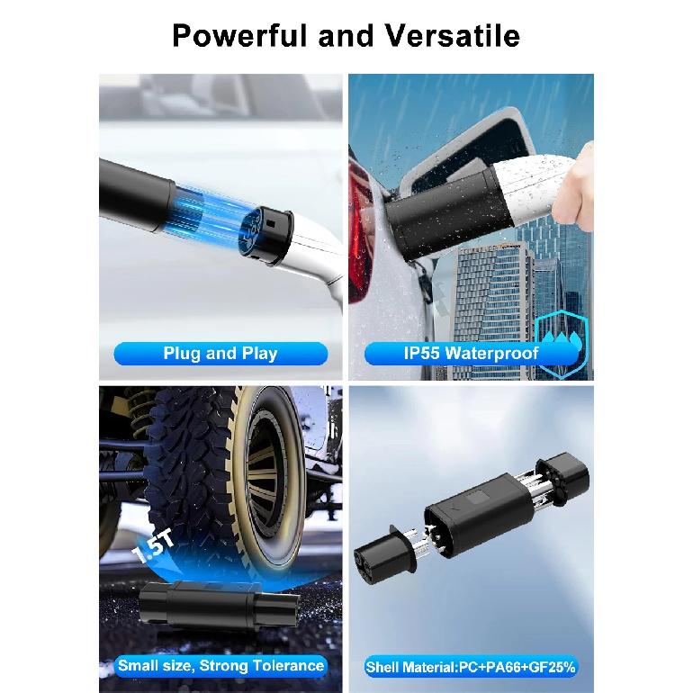 Type 2 To NACS EV Adapter Convertor AC 1Phase AC 110V-250V 32A Type2 To Tesla Charging Converter Adaptor for Model 3 X Y S