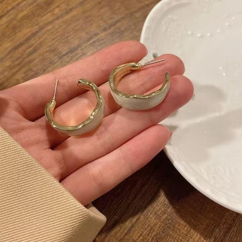 Unique C-Shaped White Wave Edge Drop Earrings for Women Simple Hip-hop Korean Exaggerated Creative Zircon Girl Gift
