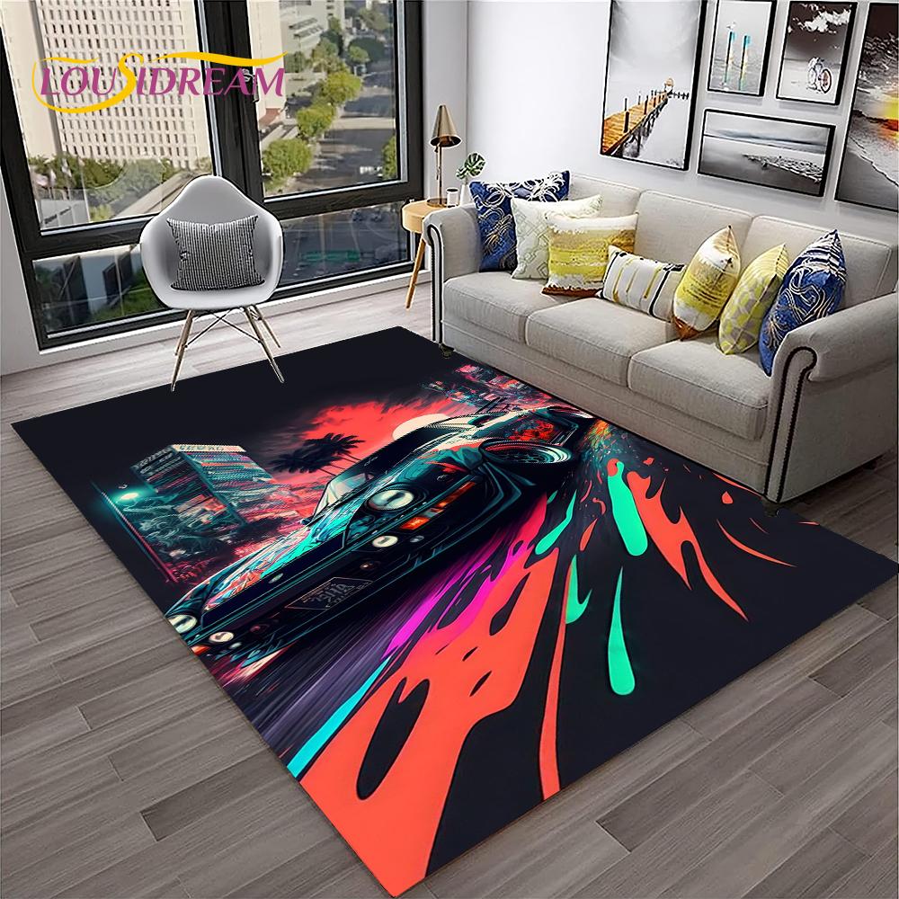 Sports Car Racing Car Carpet Rug for Home Living Room Bedroom Playroom Sofa Doormat Decor,Kids Game Area Rug Non-slip Floor Mat