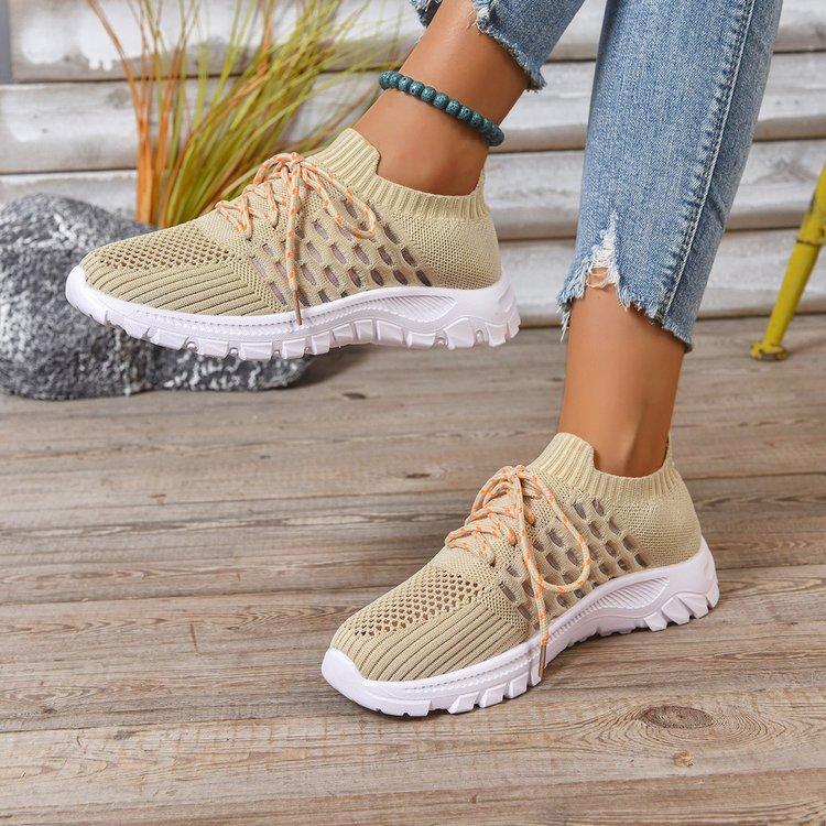 Large Size Sneakers Autumn Lace-Up Breathable Fly-Woven Comfortable Casual Platform Running Shoes Women