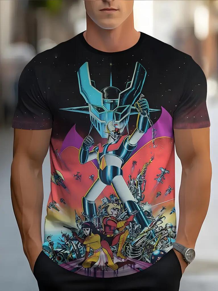 Classic Anime Mazinger Z Robot 3D Printed T-shirt Summer Men's Cartoon Short Sleeved Shirt Harajuku Street Casual Round Neck Pullover