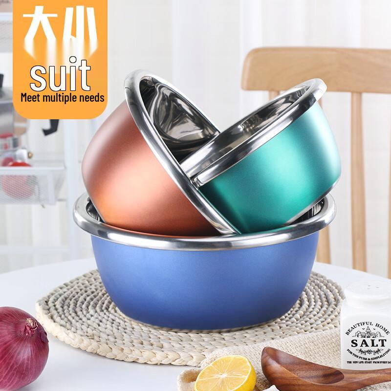 Wutuo 3-Piece Colored Stainless Steel Bowl Set