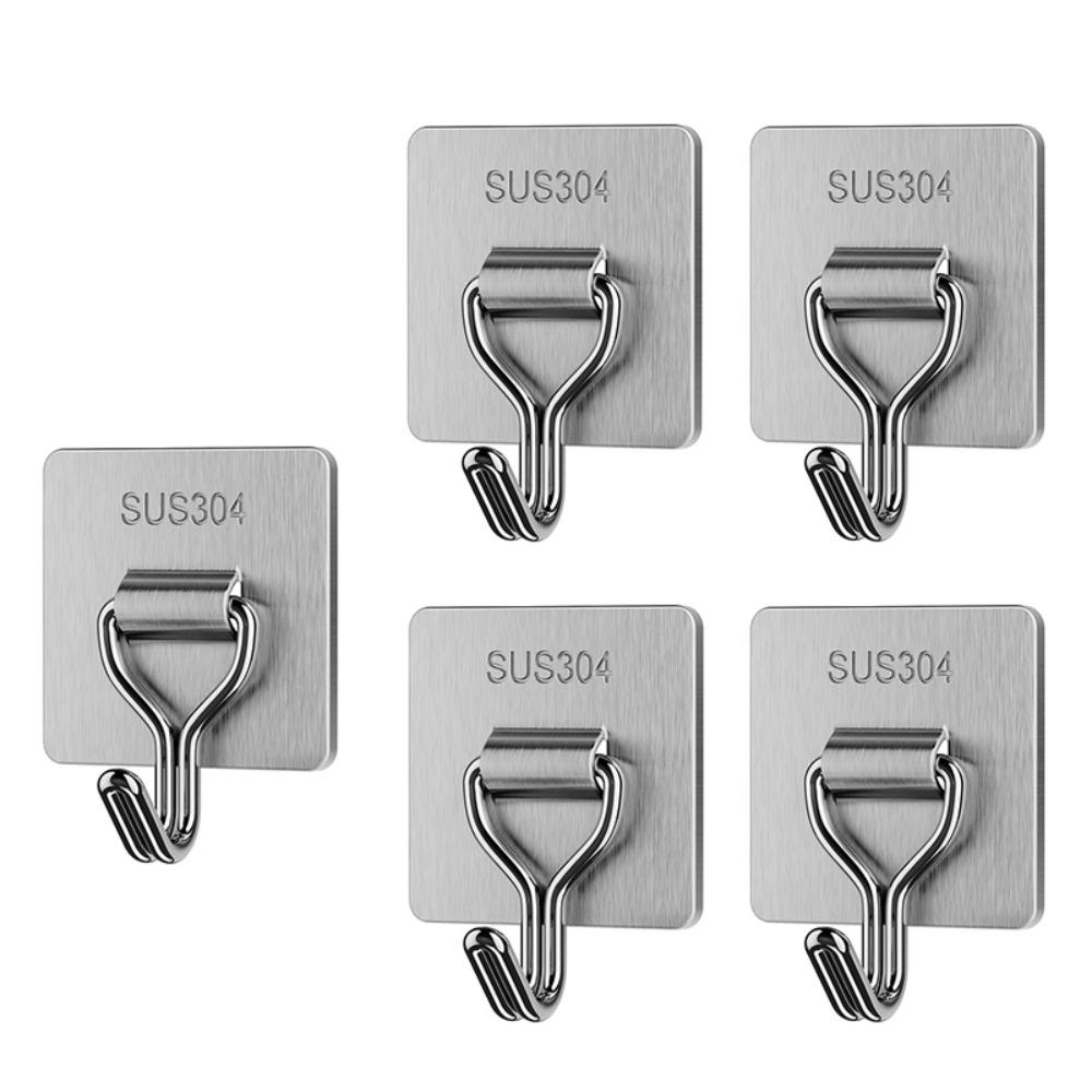 5/8PCS Bear Shape Sticky Hook Stainless Steel Door Behind Hook Self-adhesive Hook  Bathroom Kitchen
