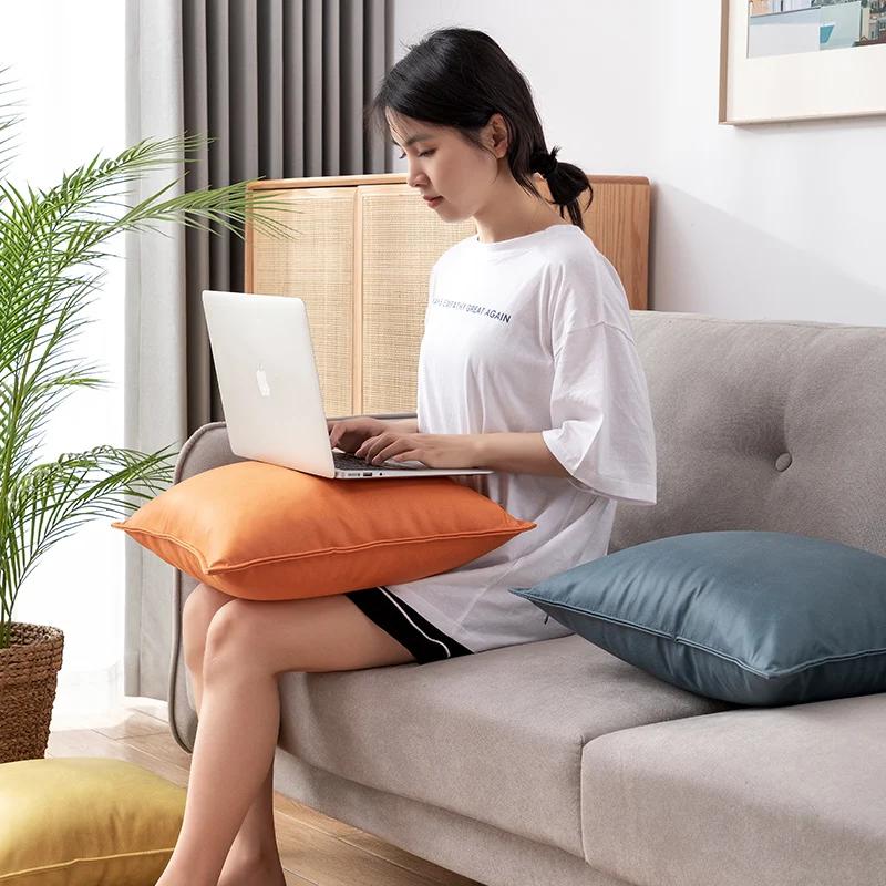 Solid Color Technology Cloth Pillowcase Modern Imitation Leather Waterproof Cushion Cover Nordic Sofa Living Room Decor