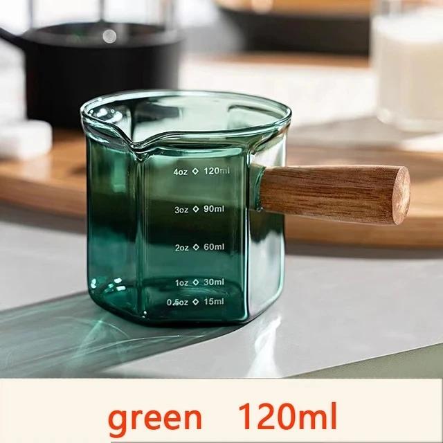 

Glass Measuring Cup with Wooden Handle For Coffee Milk Espresso Kitchen Baking Tools Graduated Scale Home Bar Gift 120ml