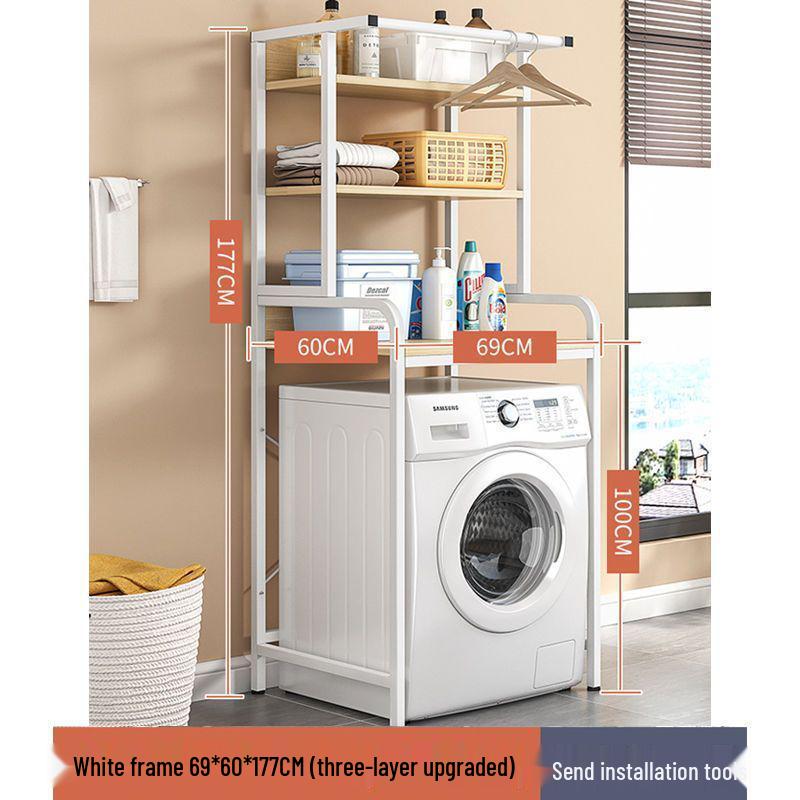 Multi-Layer Floor-Standing Adjustable Storage Rack with Trash Can Holder for Kitchen Use