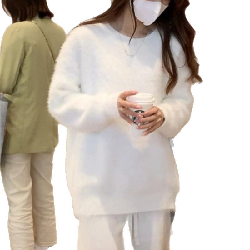 2025 Autumn/Winter Women's White Mink Velvet Sweater - Soft Mohair, Retro Japanese Style, Cozy Outerwear.