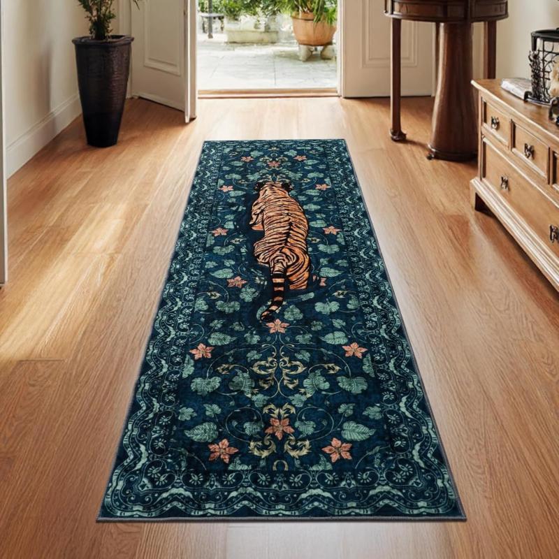 Retro Persian Runner Rug Light Luxury Non Slip Floor Mat Easy Care Porch Corridor Kitchen Bedroom Home Decoration