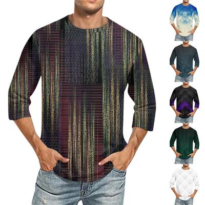 Men's Solid Color Round Neck Three Quarter Sleeve Top T-shirt