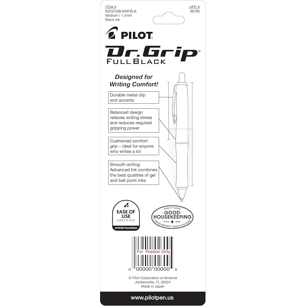 Dr. Grip Full Black Retractable Ballpoint Pen Smooth Writing Ink Comfortable Grip