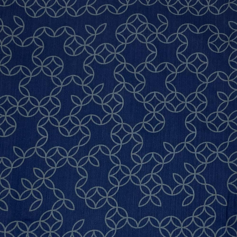 Kyoto Kimono Yuzen Men's Yukata Set (2 Pieces) - Cotton, Square Obi, Men's Kimono with Waterfall Shippo Pattern, Navy Blue (Size LL)