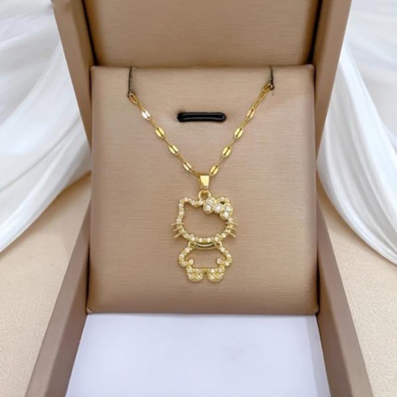 Lukong Cat Light Luxurious Temperament Gorgeous Full Diamond Necklace Women's Versatile Clavicle Chain Titanium Steel Chain